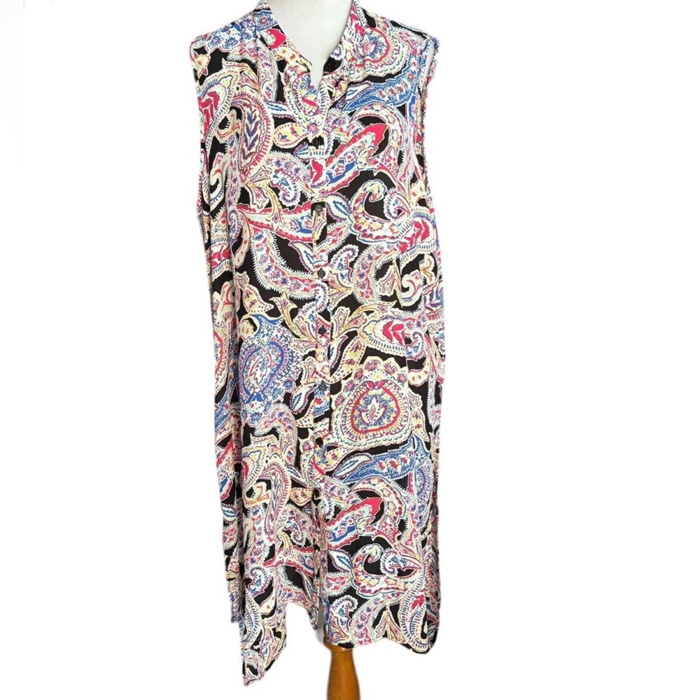 EUC- Spense Woman Hi-Low Button Down Sleeveless Tunic / Swim Cover